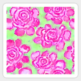 Pink watercolor roses on light green Sticker